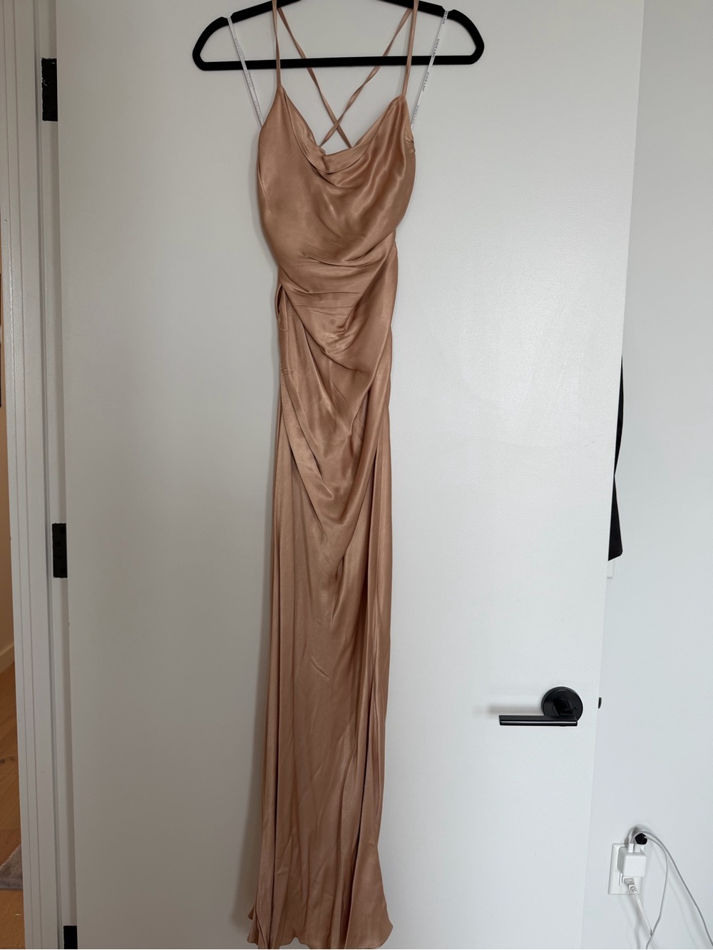 Shona Joy Champagne Satin Cowl Backless Slip Gown